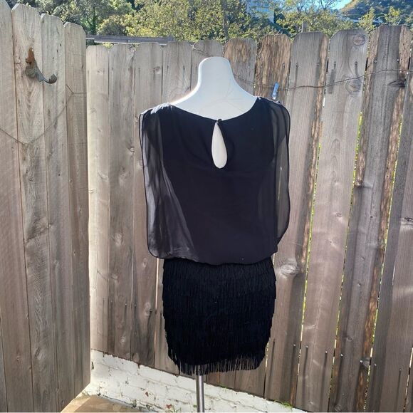 Aidan By Aidan Mattox Fringe Detail Chiffon Blouson Dress in black size 2 - Picture 12 of 15